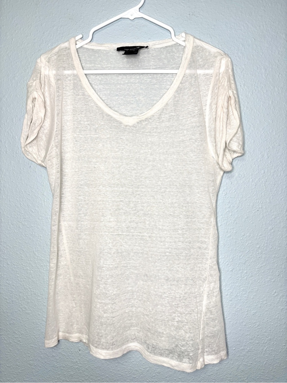 Isabel Marant Etoile Semi Sheer White Tissue Tee V Neck Linen Blend 3 M/L